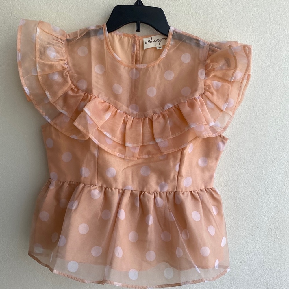 18. Wishing Waves Peach White Polka-Dot Blouse